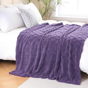 Imagem de Cobertor de lã lavanda 152 cm × 203 cm para sofá-cama, cobertor de flanela de microfibra super macio e aconchegante com design xadrez 3D, leve para adultos, mulheres e meninas