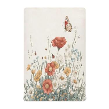 Imagem de STAYTOP Lençóis de berço de flores silvestres e borboletas para meninos e meninas, lençol com elástico para berço padrão e colchão infantil, de microfibra supermacia, 99 × 69 × 5 cm