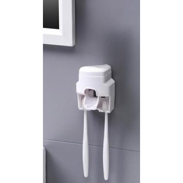 Imagem de Suporte Para Escovas de Dentes Com Espremedor de Pasta de Dentes Integrado, FáCil de Usar e Altamente PráTico.(BRANCO)