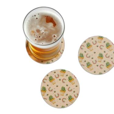 Imagem de Porta Copos Com Ilustração Personalizada Cacto Mãe E Bebê Arco-Íris - Tamanho 10.5x10.5 cm