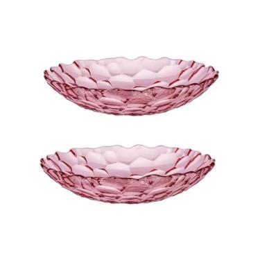 Imagem de Fruteira Prato decorativo de frutas, prato redondo de frutas para casa, cozinha, hotel, restaurante, lanche, prato de doces, conjunto de 2 Decoração de mesa(Pink)