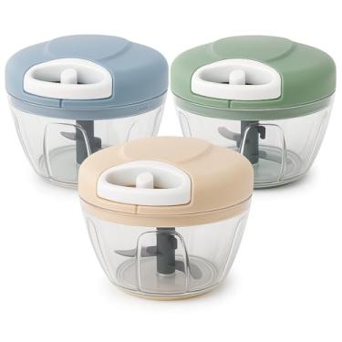 Imagem de Mini Processador Manual a Corda 500ml com 3 Lâminas em Aço Inox – Triturador de Alimentos, Cebola, Alho, Temperos e Legumes, Base Antiderrapante