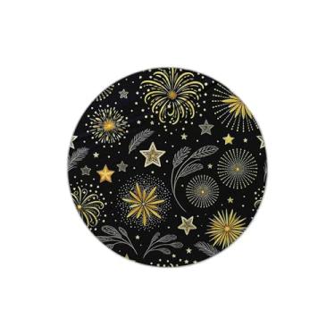 Imagem de Autocolantes Adesivos Redondos 25 Unidades Ano Novo Luxuosos Fogos de Artifício Dourados - Tamanho 85x85cm