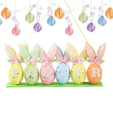 Imagem de Ovos de Páscoa, Decoração para a Época de Primavera, Enfeites de Primavera com Coelhos e Ovos, Centro de Mesa 6 Peças para Casa Escritório Quarto Restaurante Prateleira Parede Árvore