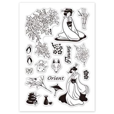 Imagem de 1 folha de carimbos de plástico PVC, estampa humana, estampa humana, sapatos de flores, guarda-chuva, carimbo transparente para álbum de fotos faça você mesmo, 16 x 11 x 0,3 cm