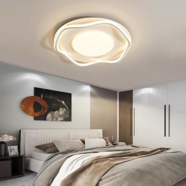 Imagem de Luminária de teto LED para restaurante com controle remoto e regulagem de intensidade. Luminária de teto redonda em acrílico, elegante e criativa, moderna e branca, para salas de estar peque