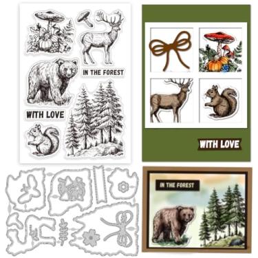 Imagem de 1 conjunto de carimbos transparentes de plástico PVC com tema Forest Aniamls, estênceis de corte de aço carbono para álbum de fotos faça você mesmo, cartão de papel decorativo em relevo, 16 x 11 cm