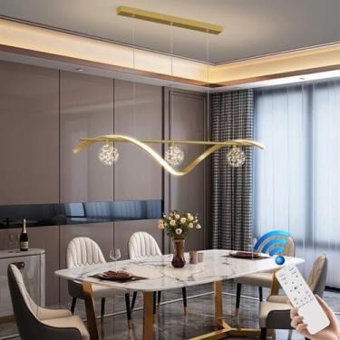 Imagem de Luminária pendente LED moderna, linear, com altura ajustável, para sala de jantar, estilo nórdico, com cúpula de vidro, temperatura de cor de 3000 a 6000K, ideal para mesa de jantar, sala de