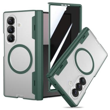 Imagem de VEGO Capa para Galaxy Z Fold 7, compatível com MagSafe, com [proteção de dobradiça][película de privacidade de vidro temperado], capa transparente magnética antiespião à prova de choque para Samsung