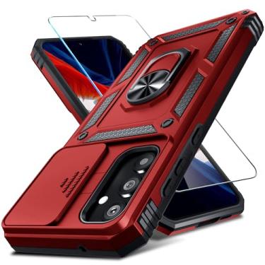 Imagem de Janmitta Compatível com Samsung Galaxy S24 FE Capa de lente de câmera deslizante embutida + protetor de tela + suporte de anel de dedo, capa de telefone de corpo inteiro resistente à prova de choque,