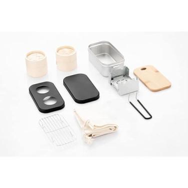 Imagem de Tingpai 7 pçs kit de bagunça de panelas de acampamento ca a bento recipiente de co a com dobrável fogão a vapor cremalhei de bambu cesta de vapor tábua de corte com saco de zenamento conjunto