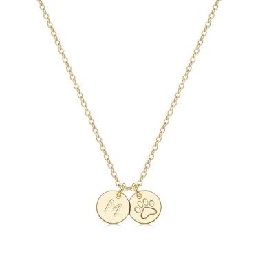 Imagem de Colar feminino com pingente de inicial delicado banhado a ouro 14 K, pingente de pata minúscula, pingente de letra A-Z, corrente ajustável, hipoalergênico, personalizado, joias de aniversário para ela