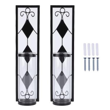 Imagem de Generic Suporte de Vela de Parede, Arandela de Ferro Vintage de 2 Pacotes Com Tampa de Vidro, Metal Oco para Iluminação Distribuída, Montado na Parede para Entrada do Quarto da Sala de (BLACK)