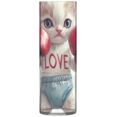 Imagem de Vasos de flores de cilindro de gatinho fofos de arte digital para centros de mesa vasos de outono grandes personalizados de plástico exclusivo decoração de flores modernas, 30 cm x 9,9 cm