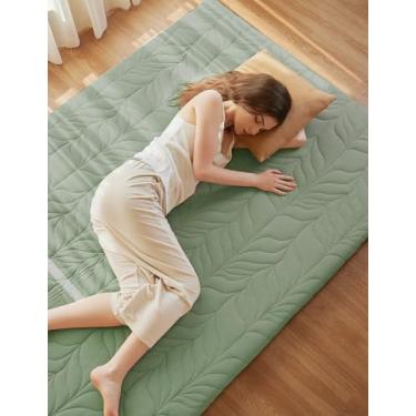 Imagem de ZonLi Colchão japonês futon colchão king size, tapete de tatame 10 cm espesso 100% algodão, capa lavável, portátil e dobrável para dormir, dormitório, crianças adultas, verde