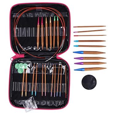 Imagem de fosa Agulhas de tricô de Bambu, Pontas de Liga de Alumínio de Bambu Carbonizado Com Cabo Removível para tricô de Suéter, 13 Tamanhos de 2,75 Mm a 10 Mm Incluídos