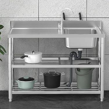 Imagem de Pia industrial com bancada de trabalho, pia de aço inoxidável independente, pia de cozinha de restaurante comercial, lavatório de mão de preparação e utilitário para lavanderia (80 cm/31,5 pol, )