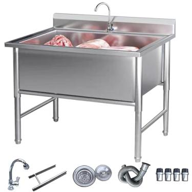 Imagem de Lavatórios de lavanderia, pia de cozinha de estação de trabalho, lavagem de pia de aço inoxidável, pia comercial independente, pia de cozinha de tigela única profunda, pia industrial, banheira de