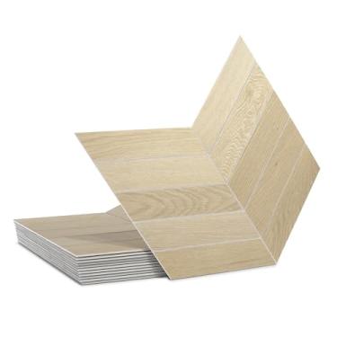 Imagem de Pacote com 12 azulejos de piso destacáveis e colados, 31 cm x 25,4 cm Chevron SPC piso de vinil de luxo autoadesivo, azulejo de madeira rejuntável para cozinha, banheiro, carvalho natural, capas de