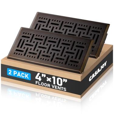 Imagem de CASAJOY Registro de piso de 10 x 25 cm, ventilação de piso de metal resistente, fácil ajuste, suprimento de ar, capas de ventilação decorativas para casa - trama de cesta, bronze preto de arma, pacote