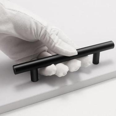 Imagem de Puxador de armário T-Bar aço inoxidável escovado acabamento preto durável para armário de cozinha, banheiro, gaveta, guarda-roupa, preto