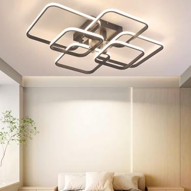 Imagem de Luminária de teto LED moderna para sala de estar, lustre quadrado de acrílico preto com 8 lâmpadas LED, 100 W, ideal para sala de jantar, quarto e corredor (preto, 6 lâmpadas)