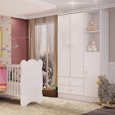 Imagem de Quarto de Bebê Completo com Guarda Roupa e Cômoda 377005 Siena Móveis Branco/rosa