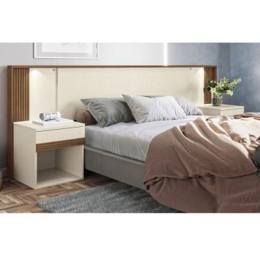 Imagem de Cabeceira Casal Com 2 Mesas De Apoio Com Gaveta Bourbon Areia/Jatobá