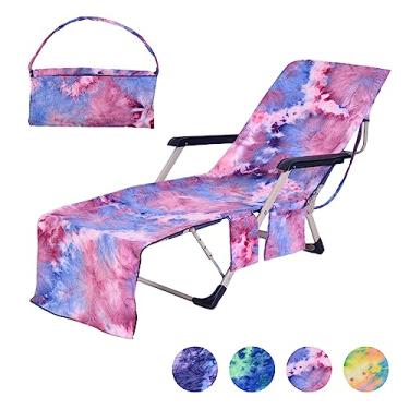 Imagem de Cobertor Toalha para Cadeira de Praia Piscina Chaise Lounger com Bolsos Laterais Armazenamento Microfibra Macia e Absorvente Portátil Plegável Bolsa A