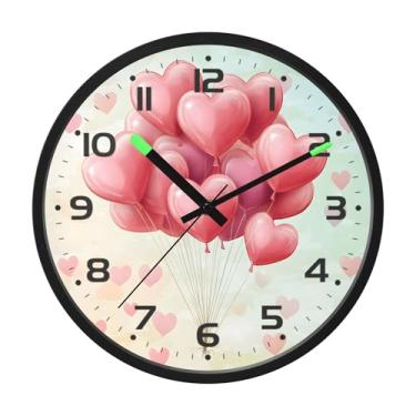 Imagem de SEHANY Relógio de parede com coração de dia dos namorados, silencioso, sem tique-taque, operado por bateria, controle de som, luz noturna, relógios de parede para sala de estar, cozinha, quarto