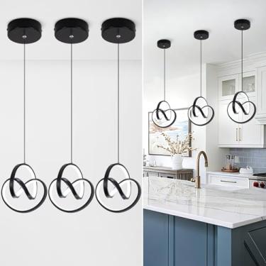 Imagem de Sovinzert Luminárias pendentes de LED modernas 6000 K luzes pendentes cozinha ilha iluminação altura ajustável lâmpada suspensa preta para sala de jantar quarto sala de estar, 3 pacotes