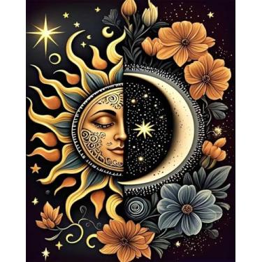 Imagem de MBNTJHT Kit de pintura DIY por números para adultos, kits de pintura de sol e lua sem moldura por números para iniciantes, arte de pintura a óleo digital fácil para decoração de parede de casa 40 x 50