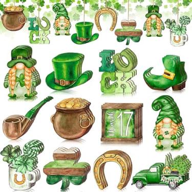 Imagem de Ornamentos de madeira para pendurar no dia de São Patrício, 24 peças, trevo verde, moedas douradas, ferradura, caminhão, árvore, conjunto para primavera, dia irlandês, dia de São Patrício, artigos