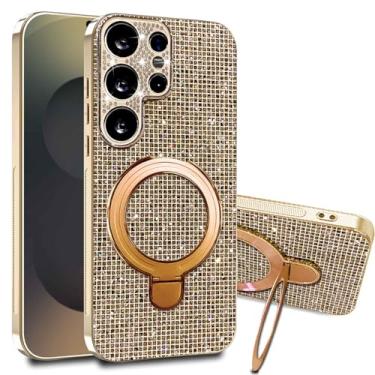 Imagem de LTLMYDAM Capa brilhante para Samsung Galaxy S25 Ultra/S25 Plus/S25, capa de telefone com proteção de câmera fina com glitter brilhante, capa de anel ajustável, dourada, S25 Plus