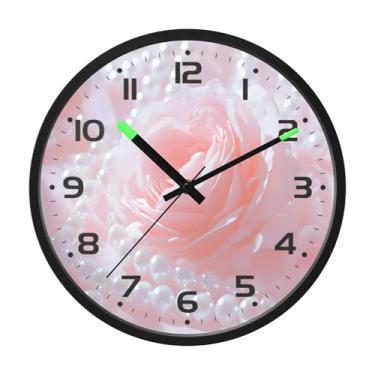 Imagem de SEHANY Relógio de parede de rosas para dia dos namorados, silencioso, sem tique-taque, operado por bateria, controle de som, luz noturna, relógios de parede para sala de estar, cozinha, quarto