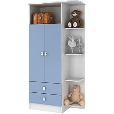 Imagem de Guarda Roupa de Bebê 2 Portas 2 Gavetas com Cantoneira Baby Móveis Percasa Branco/Azul