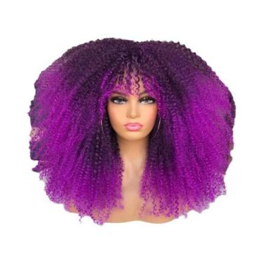 Imagem de Peruca Afro Cacheada Com Franja Para Mulheres Negras, Peruca Sintética