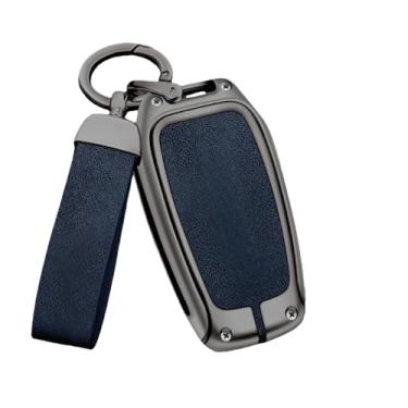 Imagem de Capa de couro para chave de carro de liga de zinco, suporte de concha, acessórios de estilo automático, chaveiro compatível com Toyota Prado 120 Fj150 Land Cruiser(A-gun blue)