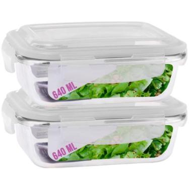 Imagem de Kit 2 Potes Tampa Hermetica 4 Travas Retangular Vidro 640ml - DONA LAU