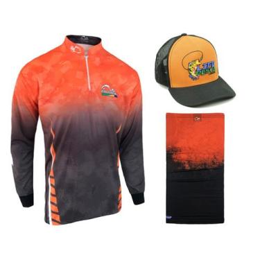 Imagem de Kit Camiseta de Pesca Faca na Rede CS - Logo III 2021 + Bandana + Boné