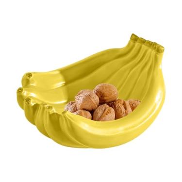 Imagem de Bandeja de decoração de cerâmica em formato de banana, fruteira em formato de banana - Tigela de cerâmica colorida para servir,Prato de nozes engraçado, porta-frutas de cerâmica reutilizável para casa