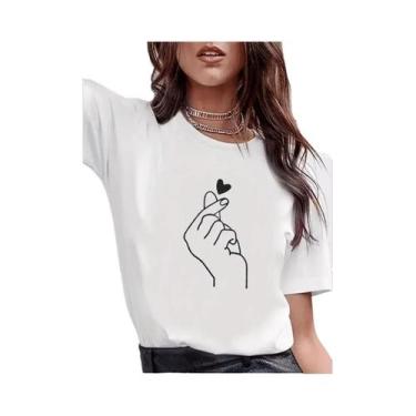 Imagem de Camiseta Feminina plus Size Com Estampa De Coração, Cor Sólida, Gola R