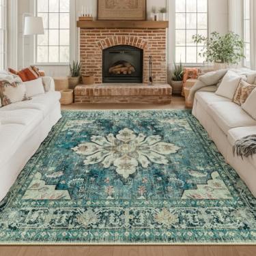 Imagem de RELEANY Tapete quadrado quadrado de 2,4 m, lavável, antiderrapante, estampa floral, vintage, medalhão para sala de estar, quarto, sala de jantar, azul escuro vintage