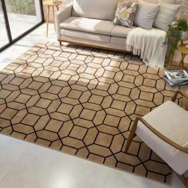 Imagem de Tapete Sala Aveludado Pelo Baixo Geométrico Antialérgico Lavável Tapete Grande Moderno 200x140(Colmeia bege)