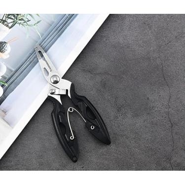 Imagem de Alicate de pesca multifuncional antiderrapante com mola para remoção de anzol, corte de linha e uso na costa do barco, preto