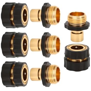 Imagem de Conjunto de 4 conjuntos de acessórios de mangueira de jardim de aço inoxidável de 3/4 polegadas, mangueira de água de rosca, conectores GHT macho e fêmea, adaptador de liberação rápida