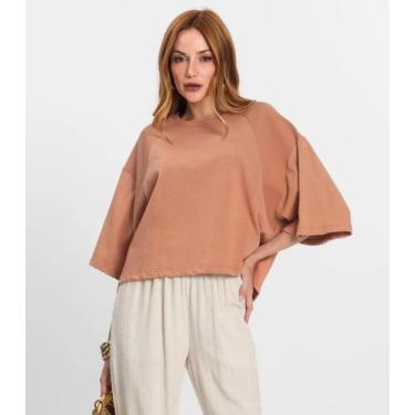 Imagem de T- Shirt Feminina em Malhão e Ribana Endless Marrom, M, Marrom