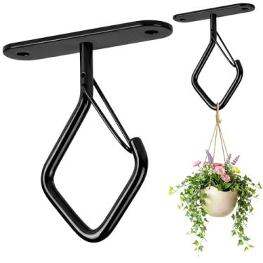 Imagem de MEILIDY Ganchos para plantas de teto com fivela de segurança, ganchos de metal resistentes de 7 cm para pendurar plantas internas e externas, preto, 4 peças