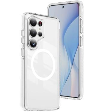 Imagem de Asdsinfor Capa transparente para Samsung S26 Ultra com detalhe de listras na cor lateral traseira acrílica com bordas macias, proteção antiarranhões, à prova de choque, minimalista, durável, capa para