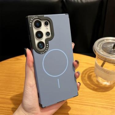 Imagem de HJZSZX Capa de silicone macio com lente de luxo e carregamento sem fio para Galaxy S23 Ultra (para Galaxy S23 Ultra/azul cinza)